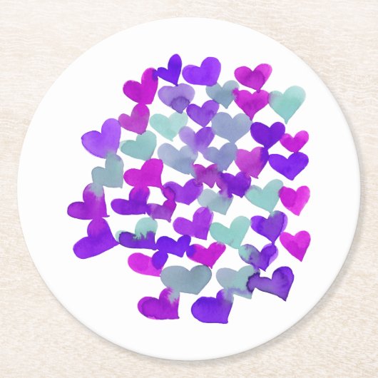 Valentijnsdag harten - paars en aqua ronde kartonnen onderzetter (Voorkant)