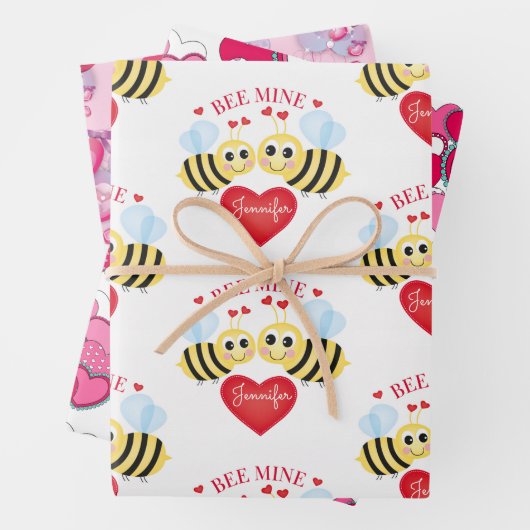 Valentijnsdag Harten Persoonlijke naam bijenmijn Inpakpapier Vel (In situ)