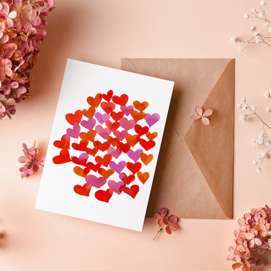 Valentijnsdag harten - roze en oranje kaart