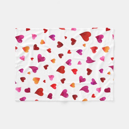 Valentijnsdag harten - viva magenta en oranje fleece deken (Voorkant (Horizontaal))