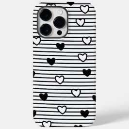 Valentijnsdag Harten Zwart Wit Strepen Patroon Case-Mate iPhone 14 Pro Max Hoesje