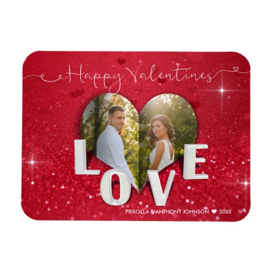 Valentijnsdag Hartfoto Glitter - Foto Magnet Magneet (Horizontaal)
