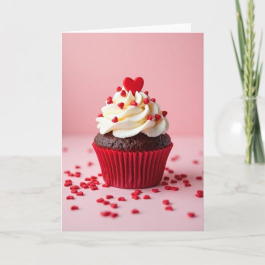 Valentijnsdag Hartjes Cupcake Kaart (Voorkant)