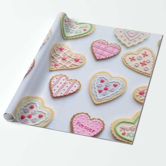 Valentijnsdag hartkoekjes cadeaupapier (Uitgerold)