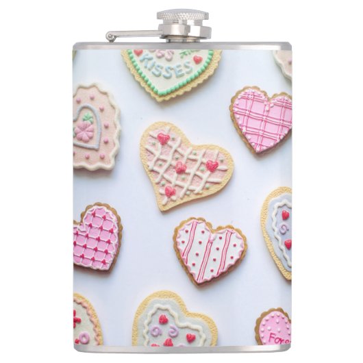 Valentijnsdag hartkoekjes heupfles (Voorkant)