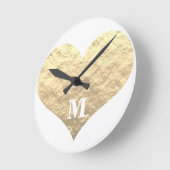 Valentijnsdag Hartmonogram Initialen Gold White Ronde Klok (Hoek)