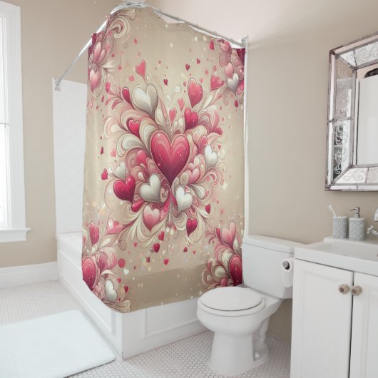 Valentijnsdag hartpatroon douchegordijn (In situ)