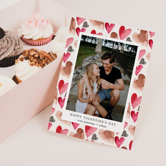 Valentijnsdag Hartpatroon Foto Feestdagenkaart