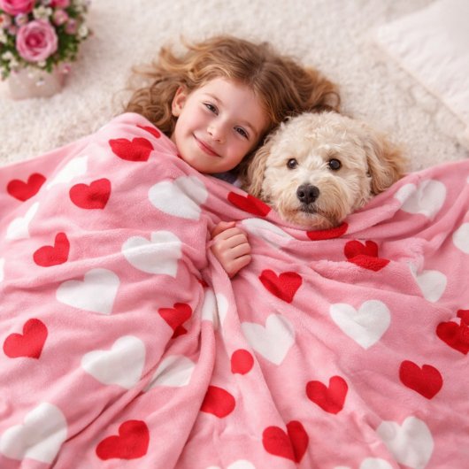 Valentijnsdag Hartpatroon Roze Rood Wit Fleece Deken