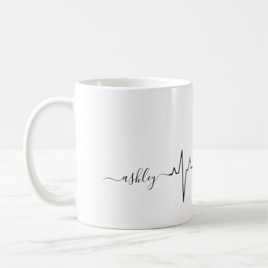 Valentijnsdag hartslag Art Pug Breed Dog Koffiemok (Links)