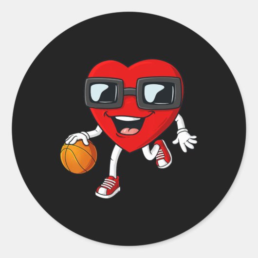 Valentijnsdag Hartslag Basketball Boker Gir Ronde Sticker (Voorkant)