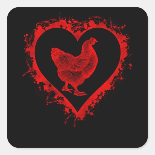 Valentijnsdag Heart Chicken Boerderij Lover Boys G Vierkante Sticker (Voorkant)