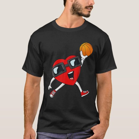 Valentijnsdag Heart Dunking a Basketball Boys Gir T-shirt (Voorkant)