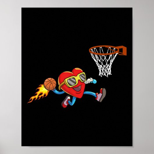 Valentijnsdag Heart Dunking Basketball Boys Girls Poster (Voorkant)