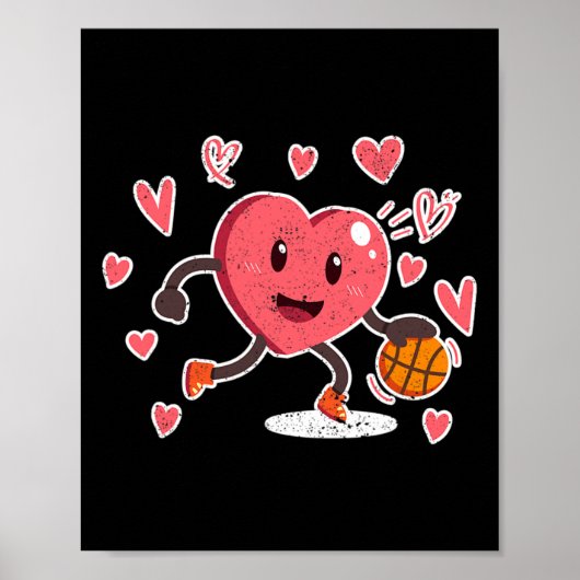 Valentijnsdag Heart Dunking Basketball Player Coa Poster (Voorkant)