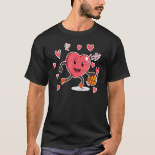 Valentijnsdag Heart Dunking Basketball Player Coa T-shirt