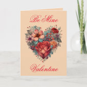 Valentijnsdag  Heart en Flowers Kaart (Voorkant)