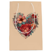 Valentijnsdag Heart en Flowers Medium Cadeauzakje (Voorkant)