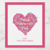 Valentijnsdag Heart en Flowers Wijn Etiket (Enkel label)