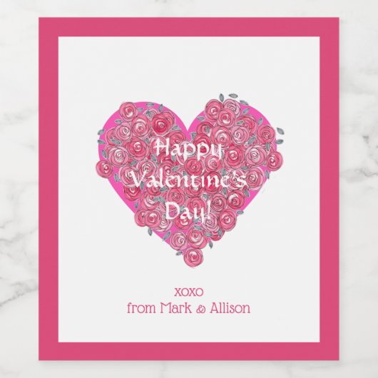 Valentijnsdag Heart en Flowers Wijn Etiket (Enkel label)