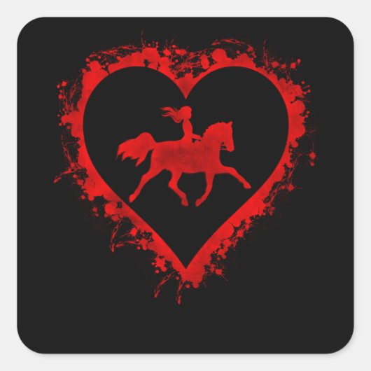 Valentijnsdag Heart Girl Horseback Vierkante Sticker (Voorkant)