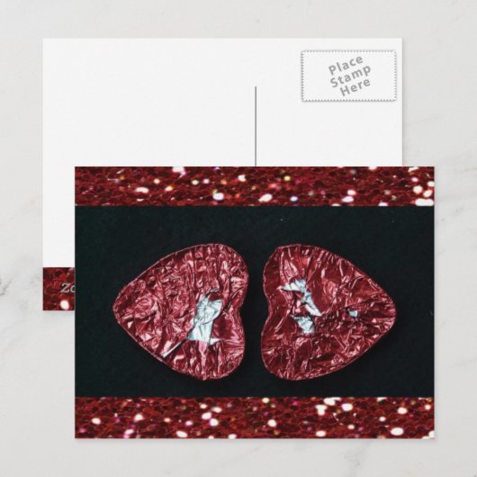 Valentijnsdag Heart Glitters Briefkaart (Voorkant / Achterkant)