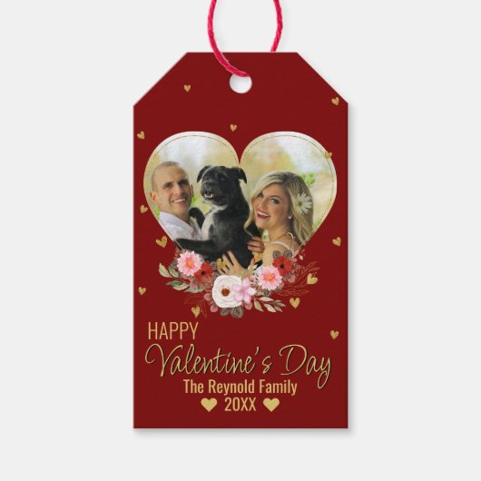 Valentijnsdag Heart Gold Glitter Photo Heart Red Cadeaulabel (Voorkant)