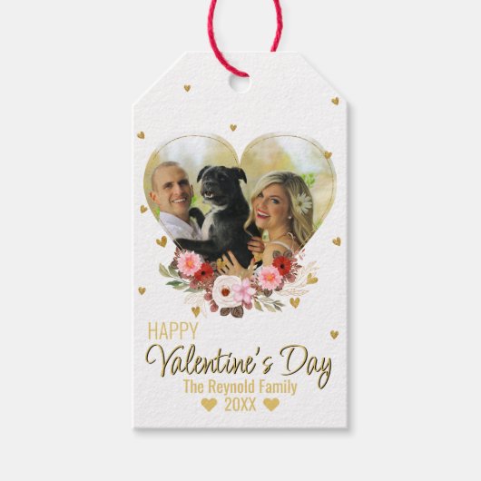 Valentijnsdag Heart Gold Glitter Photo Hearts Cadeaulabel (Voorkant)