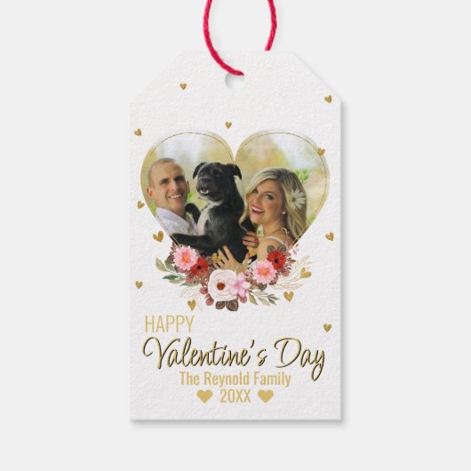 Valentijnsdag Heart Gold Glitter Photo Hearts Cadeaulabel (Achterkant)
