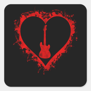 Valentijnsdag Heart Guitar Lover Musiciaanse Boeke Vierkante Sticker