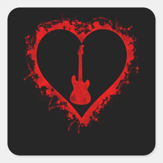 Valentijnsdag Heart Guitar Lover Musiciaanse Boeke Vierkante Sticker (Voorkant)