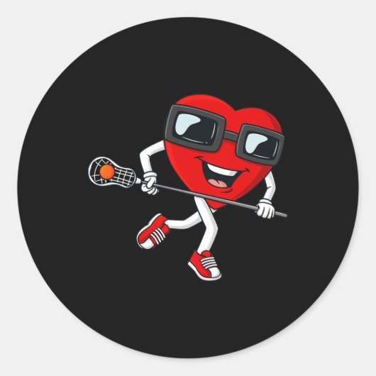 Valentijnsdag Heart Holding Lacrosse Stick Boys G Ronde Sticker (Voorkant)