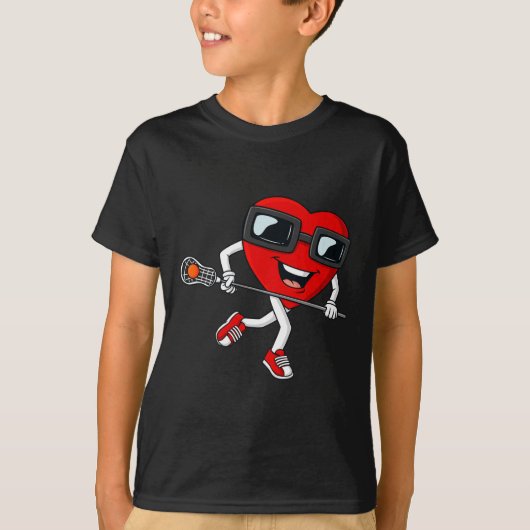 Valentijnsdag Heart Holding Lacrosse Stick Boys G T-shirt (Voorkant)
