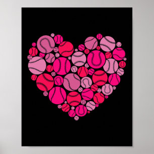 Valentijnsdag Heart Love Baseball Mannen Vrouwen J Poster