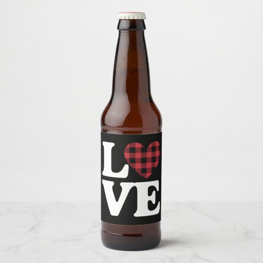 Valentijnsdag Heart Plaid Love Bier Etiket (Voorkant)