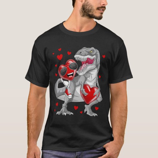 Valentijnsdag Heart Riding Dinosaur T Rex Funny T-shirt (Voorkant)