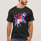 Valentijnsdag Heart Riding Unicorn Cute Girls K T-shirt (Voorkant)