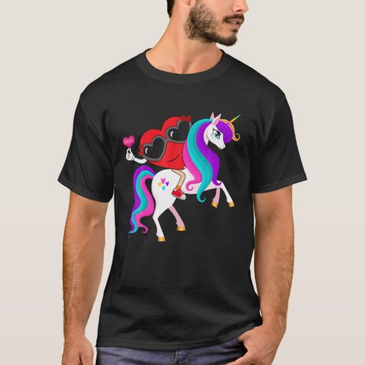 Valentijnsdag Heart Riding Unicorn Cute Girls K T-shirt (Voorkant)