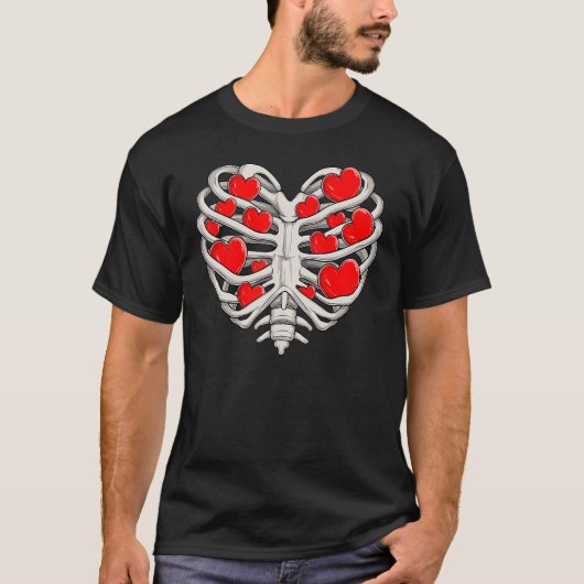 Valentijnsdag Heart Shaped Ribcage Little Red Hea T-shirt (Voorkant)