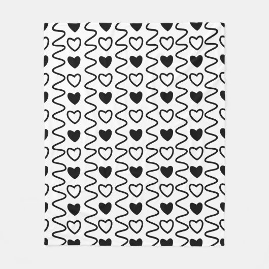 Valentijnsdag Hearts Chevron Black White Pattern Fleece Deken (Voorkant)