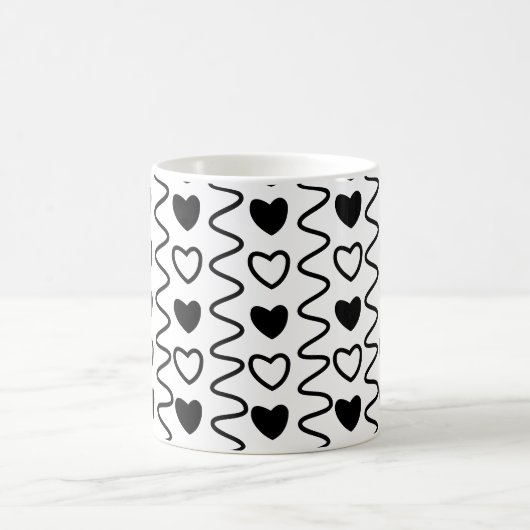Valentijnsdag Hearts Chevron Black White Pattern Koffiemok (Center)