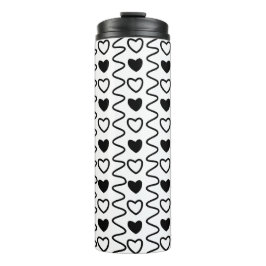 Valentijnsdag Hearts Chevron Black White Pattern Thermosbeker