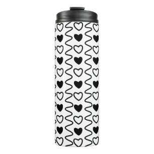 Valentijnsdag Hearts Chevron Black White Pattern Thermosbeker