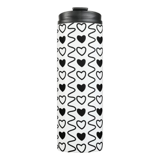 Valentijnsdag Hearts Chevron Black White Pattern Thermosbeker (Voorkant)