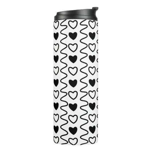 Valentijnsdag Hearts Chevron Black White Pattern Thermosbeker (Gedraaid links)