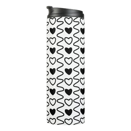 Valentijnsdag Hearts Chevron Black White Pattern Thermosbeker (Geroteerd rechts)
