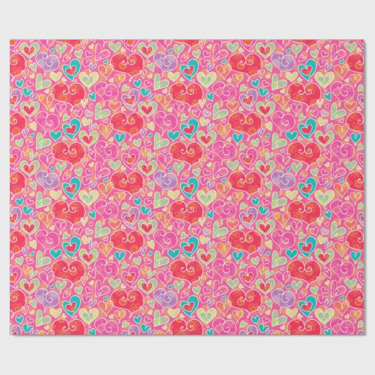 Valentijnsdag Hearts en Flowers Cadeaupapier (Vlak)