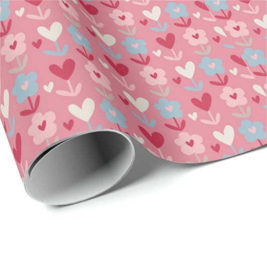 Valentijnsdag Hearts en Flowers Cadeaupapier (Rol Hoek)