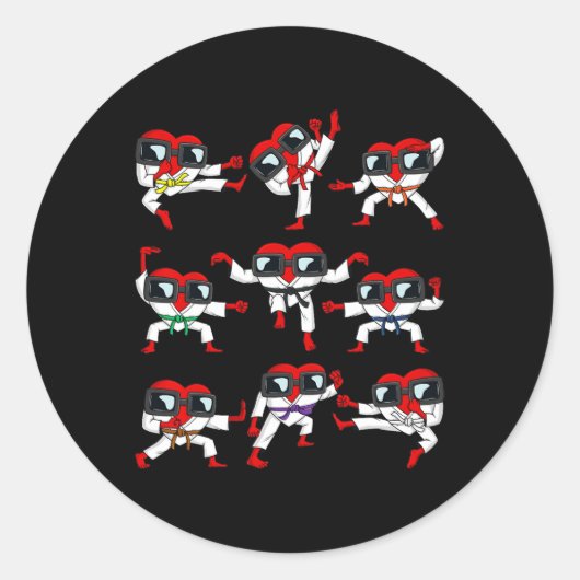 Valentijnsdag Hearts Karate Martial Arts Boys Gir Ronde Sticker (Voorkant)