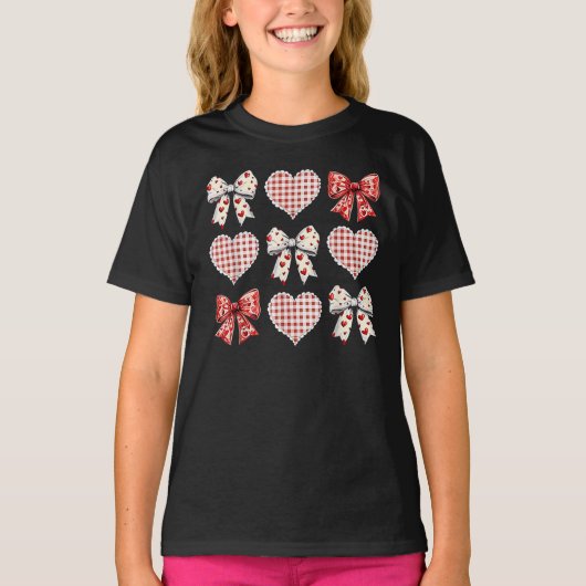 Valentijnsdag Hearts Leopard Coquette Bow T-shirt (Voorkant)